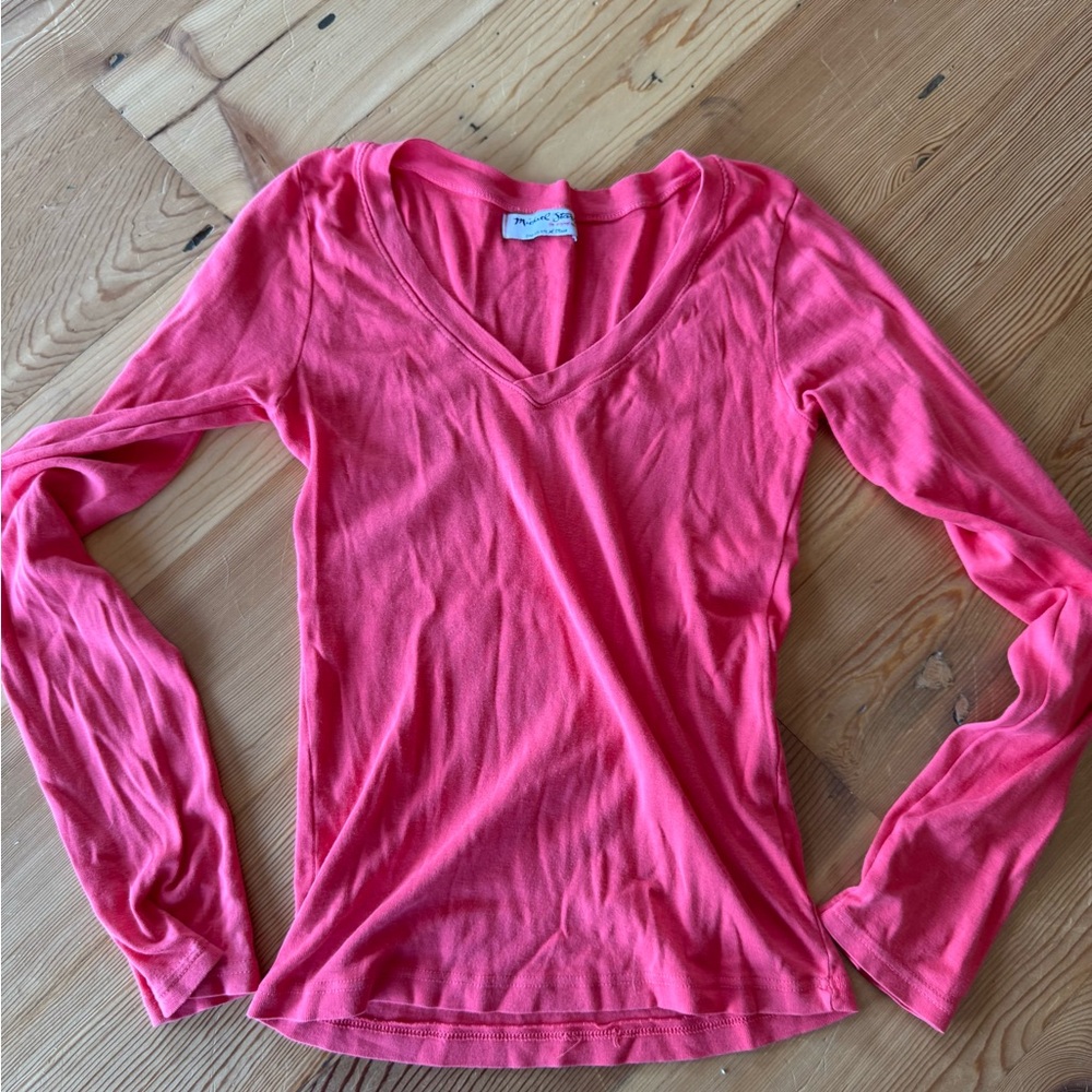 Michael Stars Coral V-Neck Long Sleeve Shirt